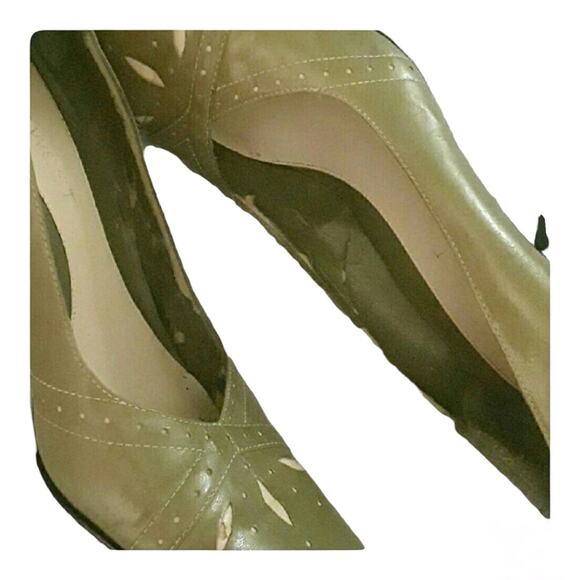 NINE WEST Green Leather Heels Pumps Size 7M Vintage Vibes and Retro Style Y2K - Picture 5 of 8